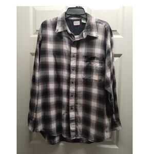 Vintage 90s Bugle Boy Men Size XL Black Pink Plaid Long Sleeve Button Down Shirt